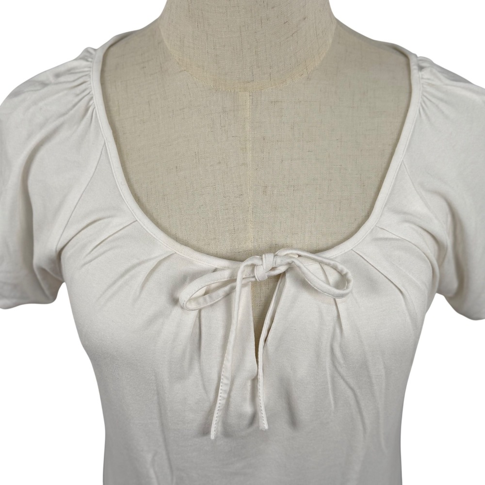 WHBM Women XXS Short Sleeve White Tie Front Peasant Top Coquette Coastal Office - Picture 4 of 8